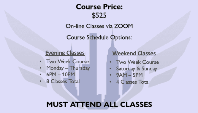 Price, schedule, and requirements for course.