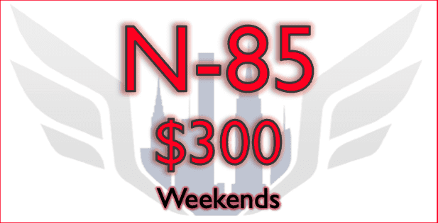 Red text displays N-85, $300, Weekends.